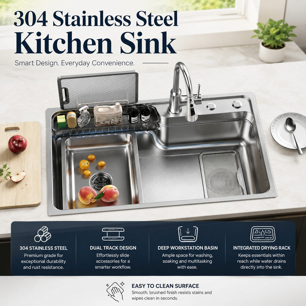 Kyoto Japanese Stainless Steel Workstation Kitchen Sink