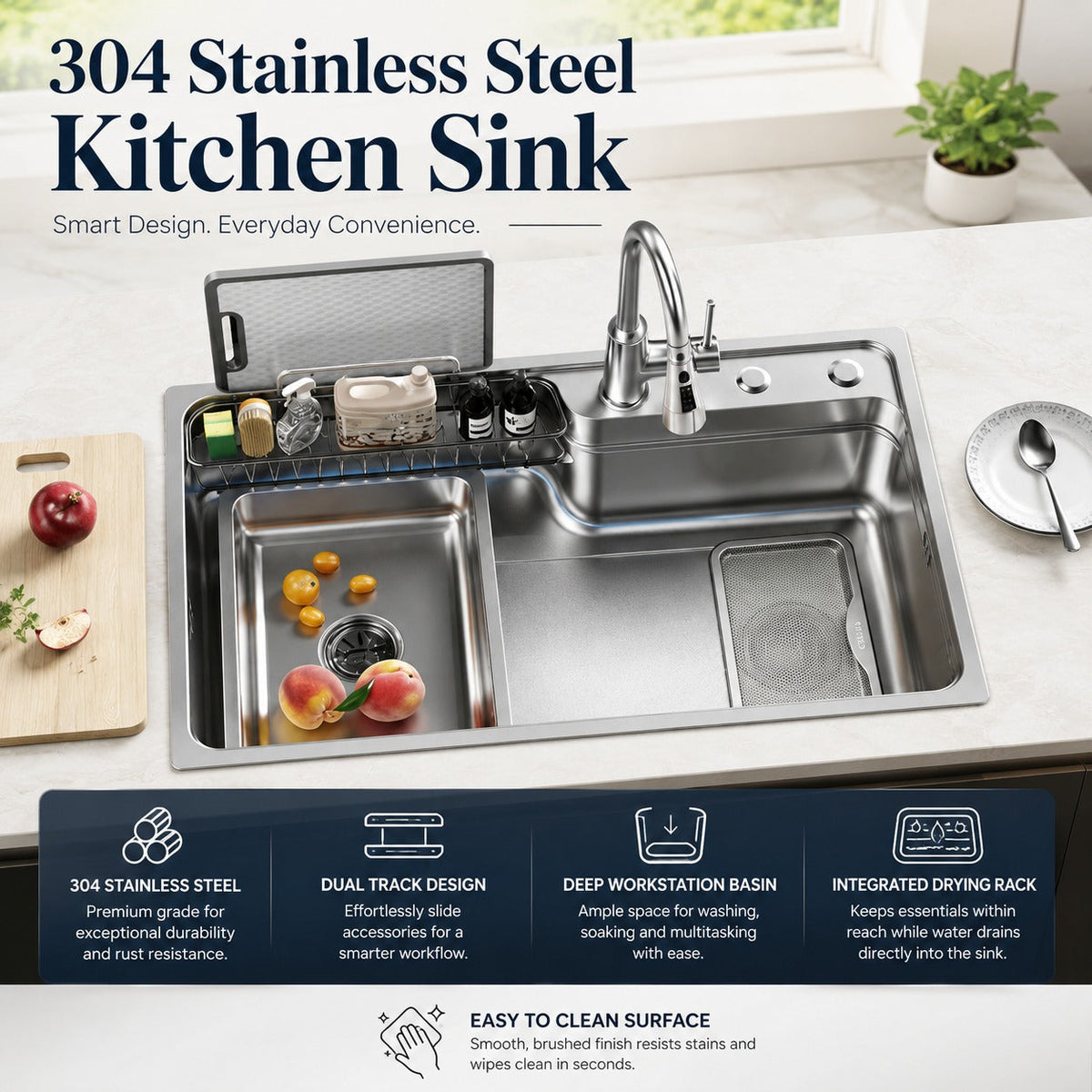 Kyoto Japanese Stainless Steel Workstation Kitchen Sink