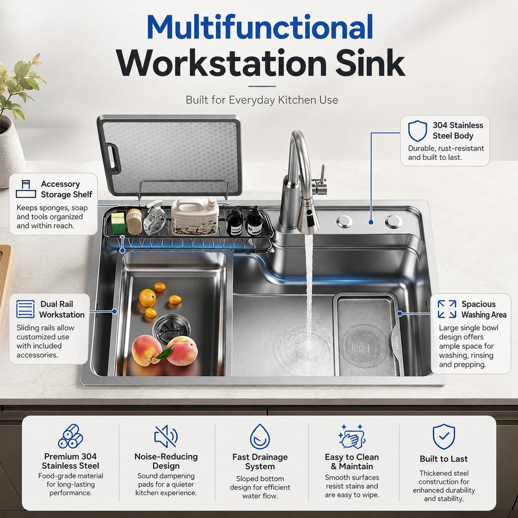 Kyoto Japanese Stainless Steel Workstation Kitchen Sink